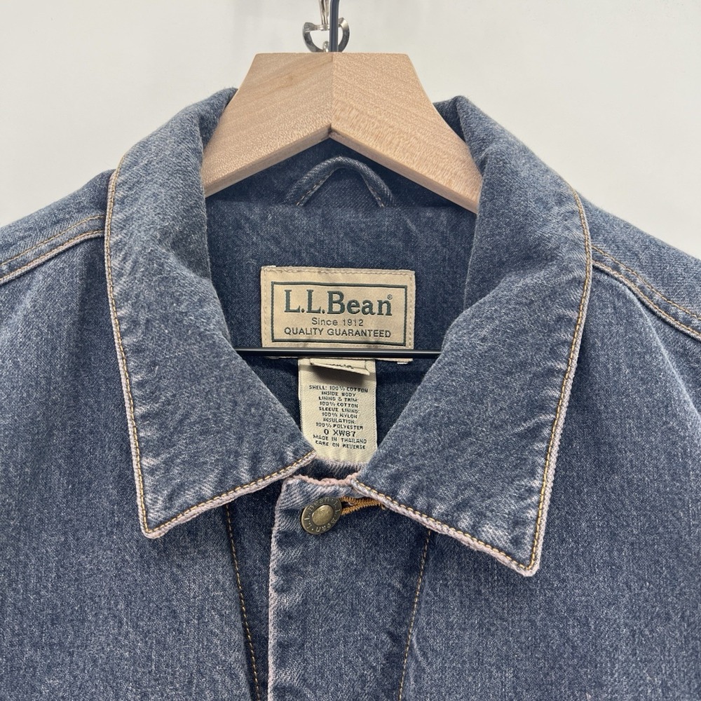 Vintage LL Bean Men L Tall Jacket Denim Blue Jean Cotton Flannel Line Trucker - Picture 2 of 12